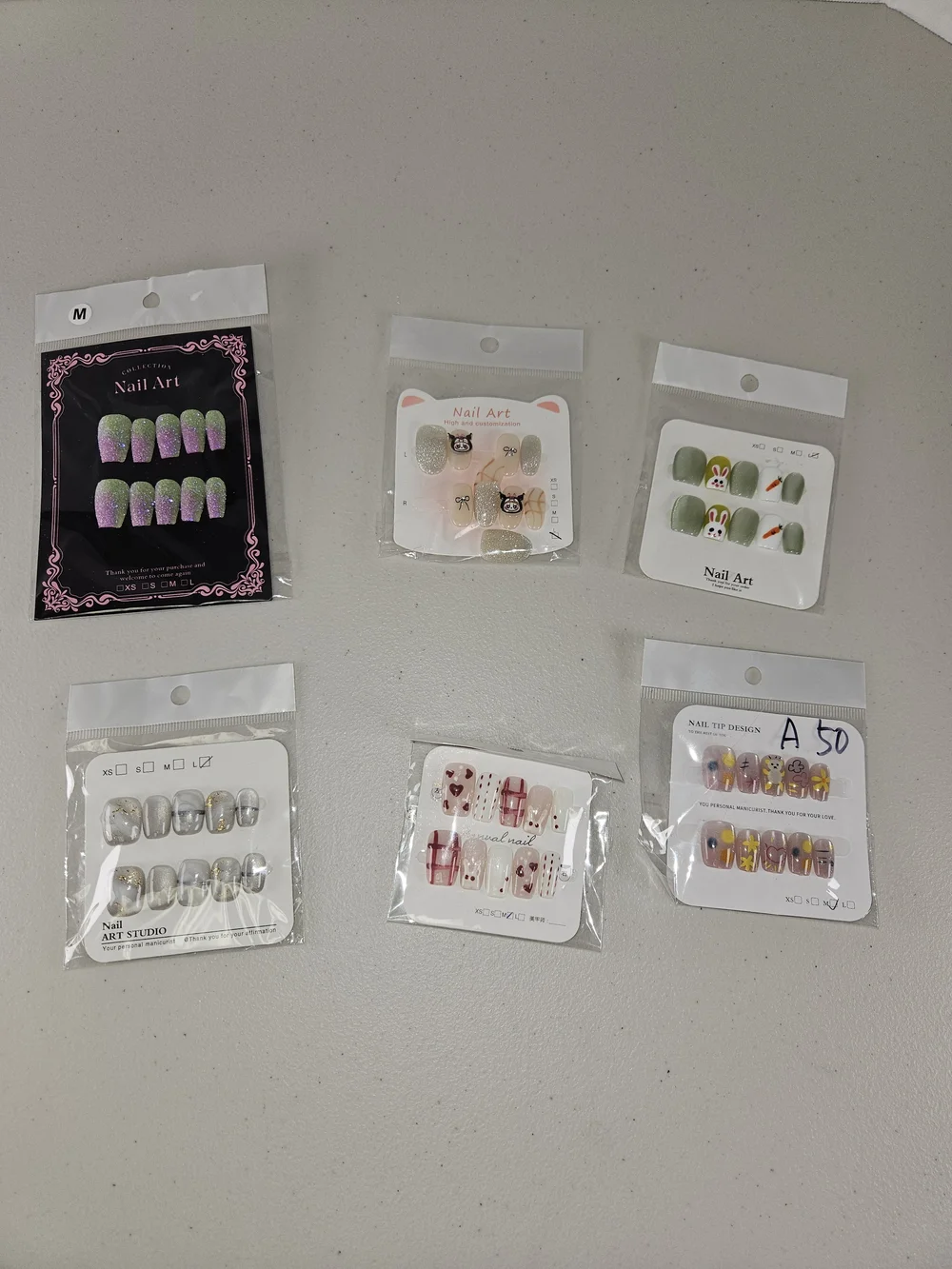 6 Sets Mixed Pink and Green Press-On Nail Set -By  Nail Art